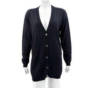 Vintage Outlander Sweater Womens Small Black Cardigan Wool Blend V-Neck Longline